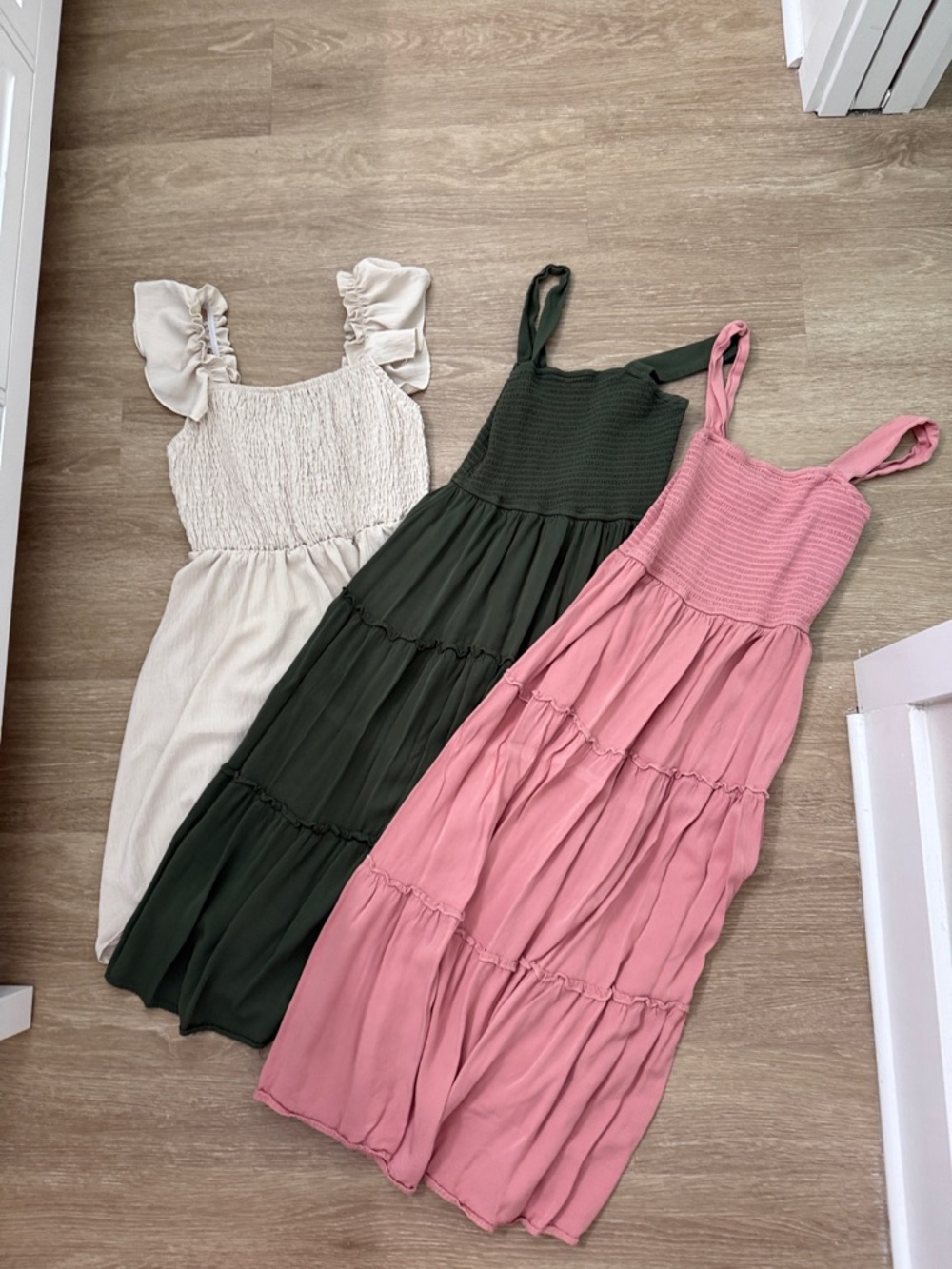 Tiered Smocked Maxi Dress - Pink, Olive, Cream